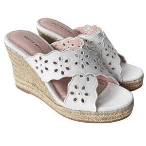 Draper James Women's White Sandals Wedge Eyelet Fabric Wedge Size 8 NEW NIB